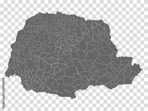 Blank map Parana of Brazil. High quality map Parana with municipalities on transparent background for your web site design, logo, app, UI.  Brazil.  EPS10.