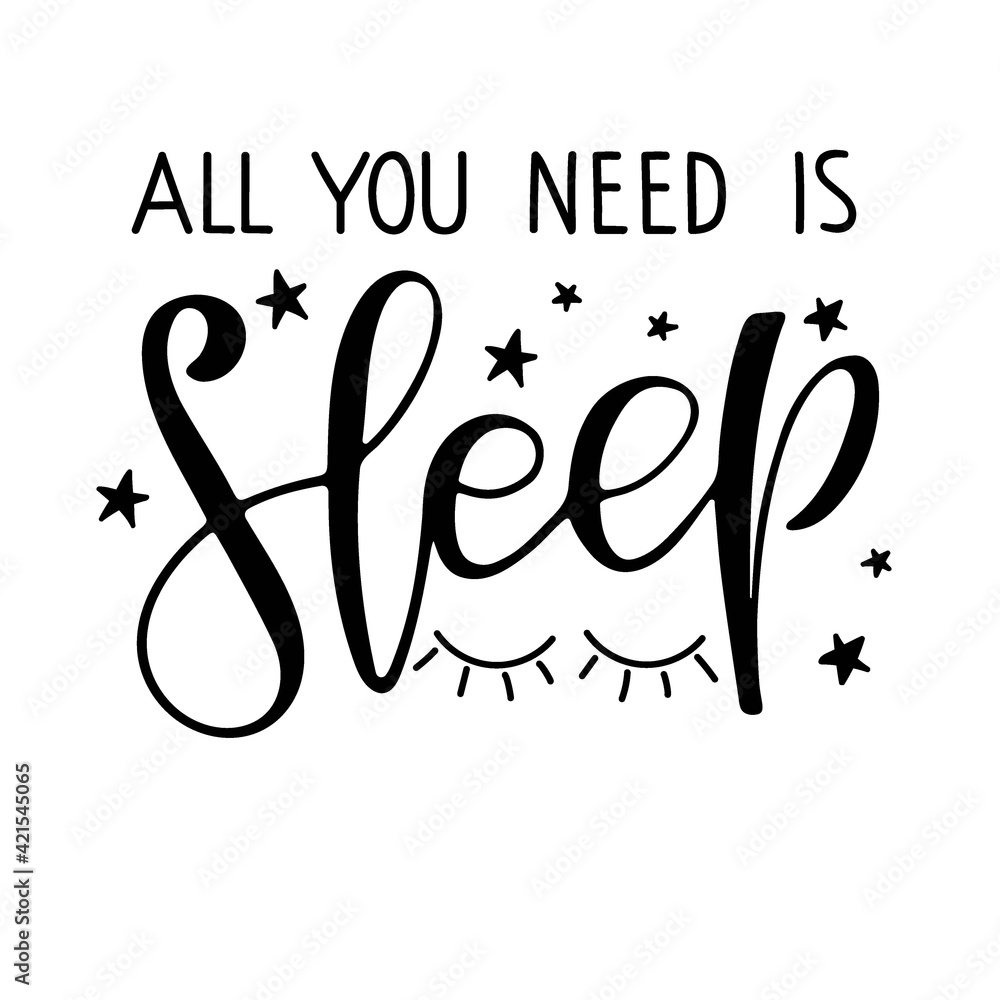 Obraz premium Phrase about the need for healthy sleep and closed eyes sketch. Modern brush calligraphy lettering. Sublimation print for mug, t-shirt, sticker, banner, brochure, poster. Bedroom Wall art decor