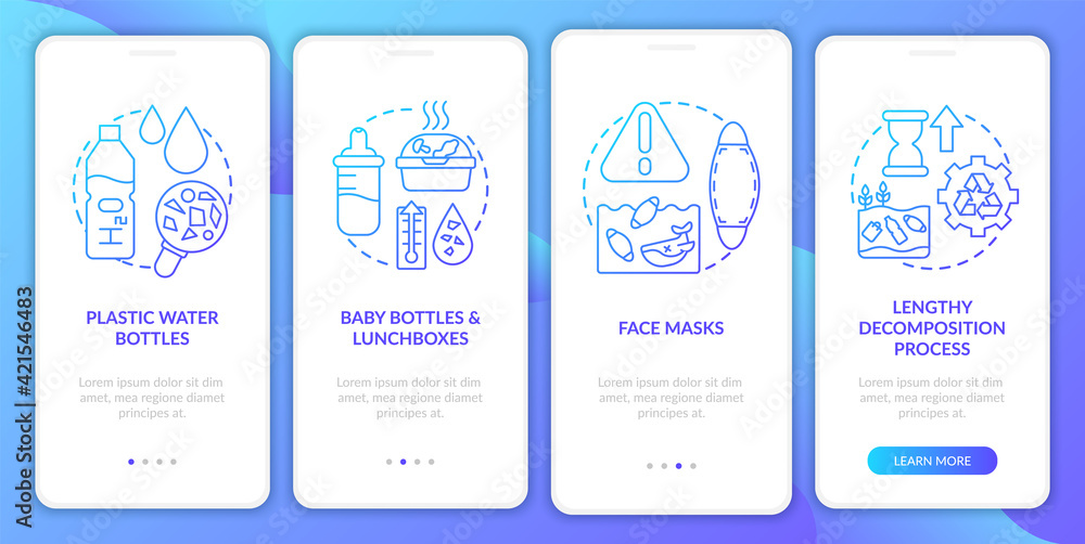 Top environmental challenges onboarding mobile app page screen with concepts. Face masks walkthrough 4 steps graphic instructions. UI vector template with RGB color illustrations Top environmental challenges onboarding mobile app page screen with concepts. Face masks walkthrough 4 steps graphic instructions. UI vector template with RGB color illustrations