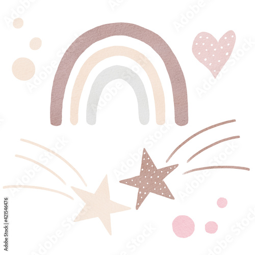 Obraz na płótnie Watercolor set of hand painted pink rainbows. Illustration isolated on white background. Design for logo, baby textile. w salonie