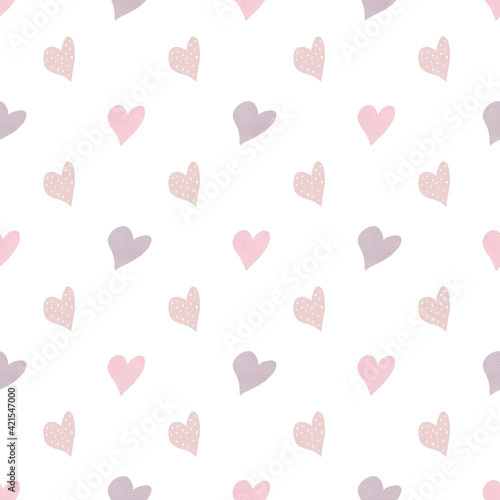 Obraz na płótnie Hearts watercolor clipart digital paper isolated on white background. Seamless pattern hand painted illustration. w salonie