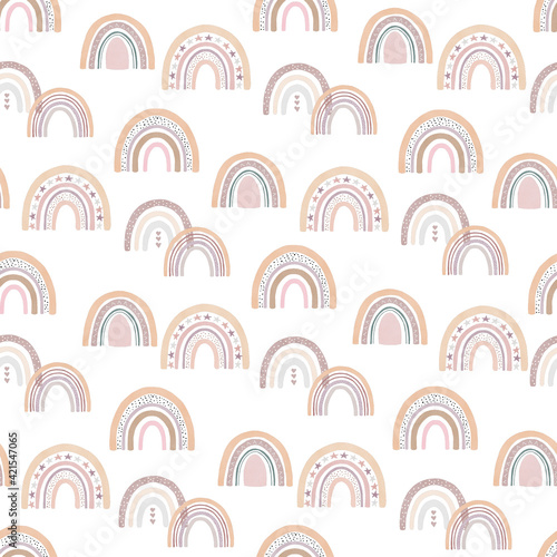 Obraz na płótnie Boho rainbow hand painted watercolor digital paper. Seamless pattern clipart isolated on white background. w salonie