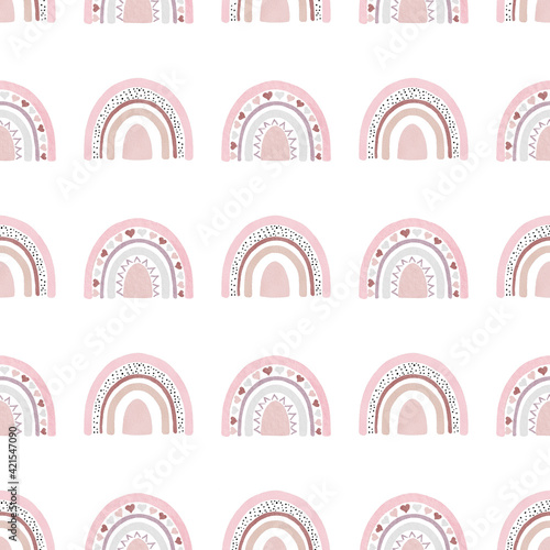 Obraz na płótnie Scandinavian boho rainbow watercolor digital paper. Seamless pattern clipart isolated on white background. w salonie