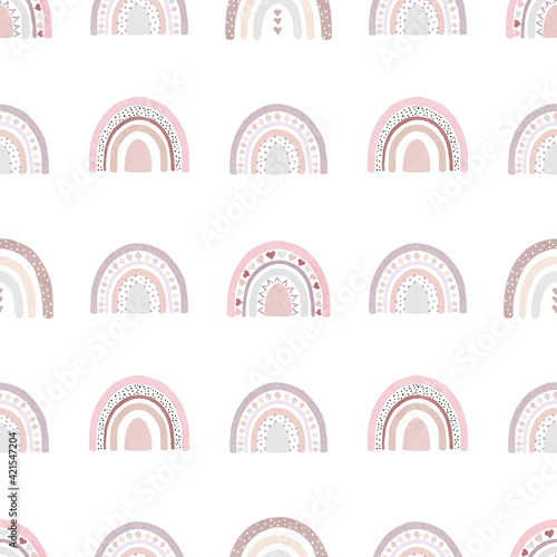 Watercolor boho rainbow digital paper. Hand drawn clipart. Seamless pattern for baby shower invitations, nursery decor.