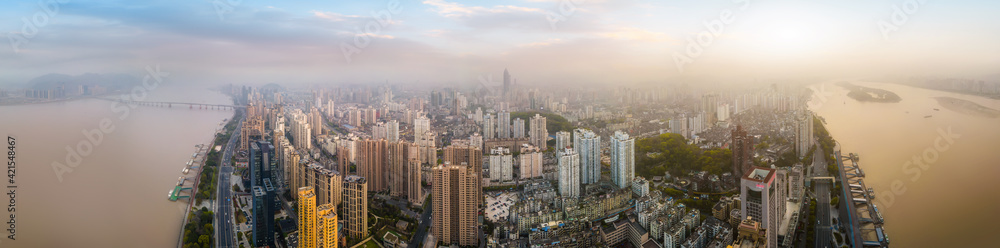 Aerial photography of Wenzhou city architecture landscape