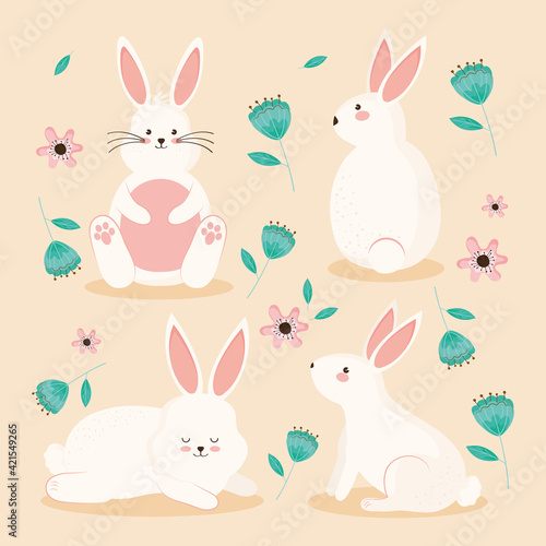rabbits and flowers