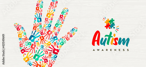 Autism Awareness Day colorful kid hand together photo