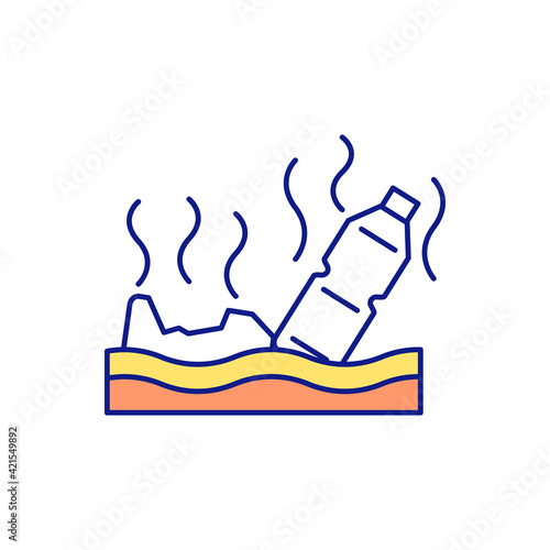 Environmental pollution with plastic RGB color icon. Heating discarded plastic. Influence on nature. Rising temperatures on the planet. Global warming. Wasted plastic. Isolated vector illustration