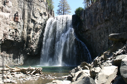 Rainbow Falls in Mammoth, California, Waterfall Valley, where the San Joaquin River Carves and Eroded the Volcanic Rock of the Sierra Nevada Mountains looking from the Base of the Fall's Cascade photo