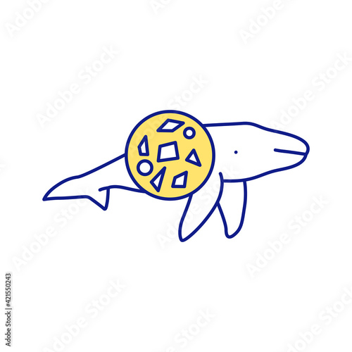 Ingestion plastic by marine organisms RGB color icon. Wale death. Microgranular contamination. Harm to nature. Harmful emissions into environment. Global warming. Isolated vector illustration