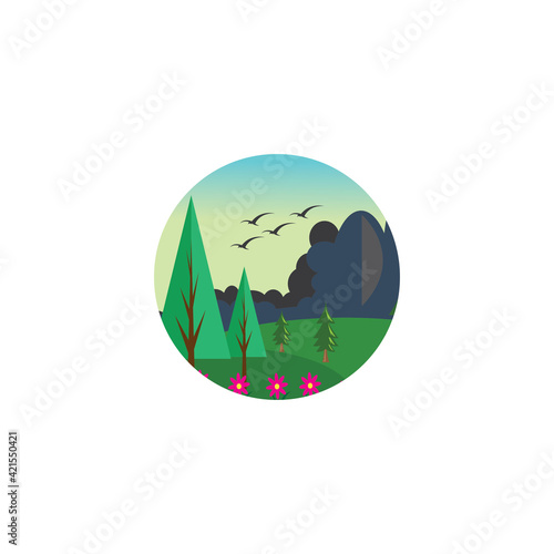 small natural landscape illustration of circle with color