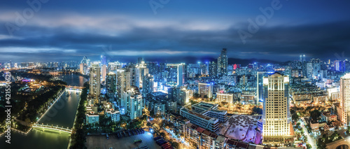 Aerial photography of the modern city landscape night view of Xiamen, China