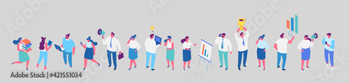 Isomeric cartoon office people horizontal banner. Office life. Business people, Teamwork.
