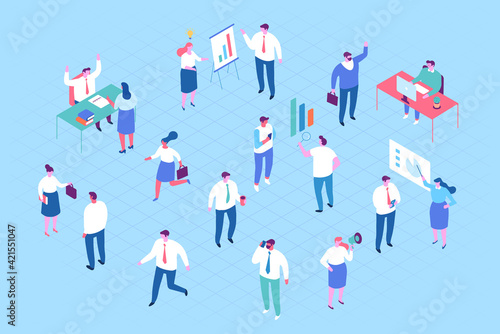 Isomeric cartoon office people vector set. Office life. Business people, Teamwork.