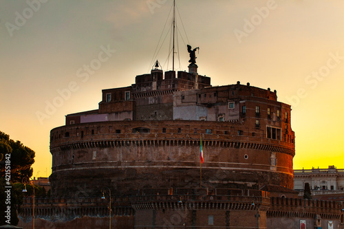 Exterior view of Castel Sant'Angelo at dusk, Rome