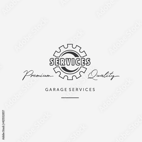 Simple Line Art Gear Automotive Logo, Design of Mechanical Engineering of Auto Services, Illustration Garage Automotive Vector