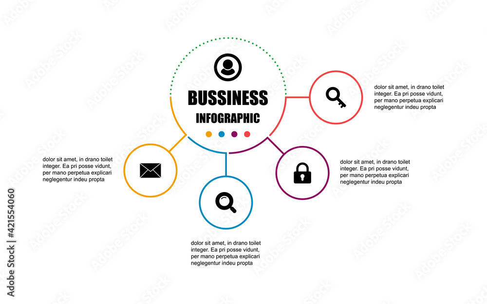 Fototapeta premium Presentation business infographic design template with circle 4 options. Vector design concept label banner elements presentation 4 steps. The thin line infographics design presentation four steps.