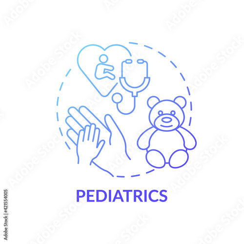 Pediatrics blue gradient concept icon. Children healthcare. Professional clinical support for kids. Family doctor idea thin line illustration. Vector isolated outline RGB color drawing