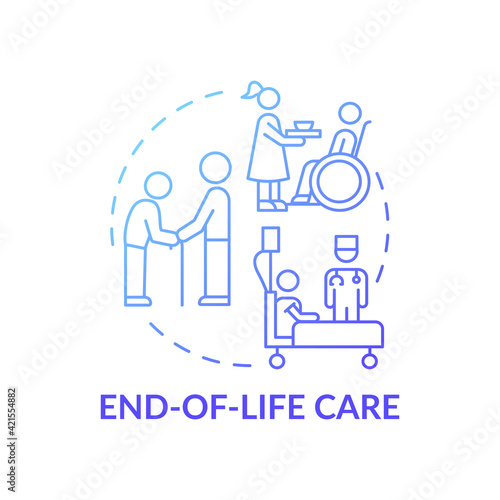 End-of-life care blue gradient concept icon. Nursing center for patients with terminal illness. Family doctor idea thin line illustration. Vector isolated outline RGB color drawing