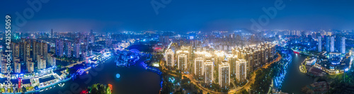 Aerial photography of Wenzhou city buildings at night © 昊 周