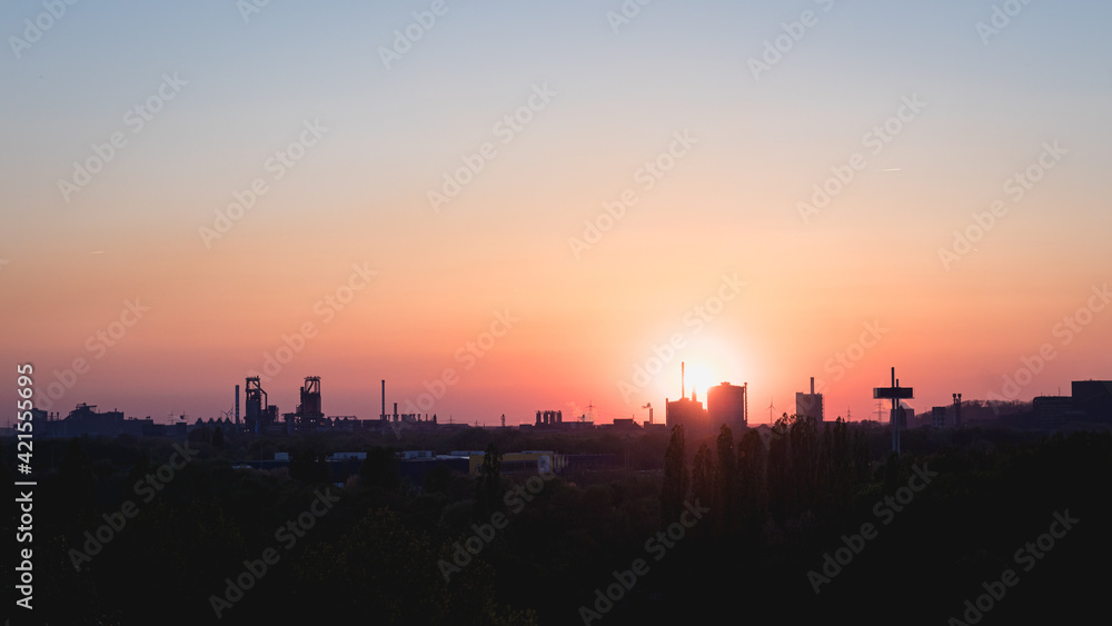 Industrial park duisburg in sunset