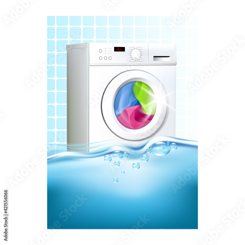 Laundry Washing Clothes Service Banner Vector Illustration