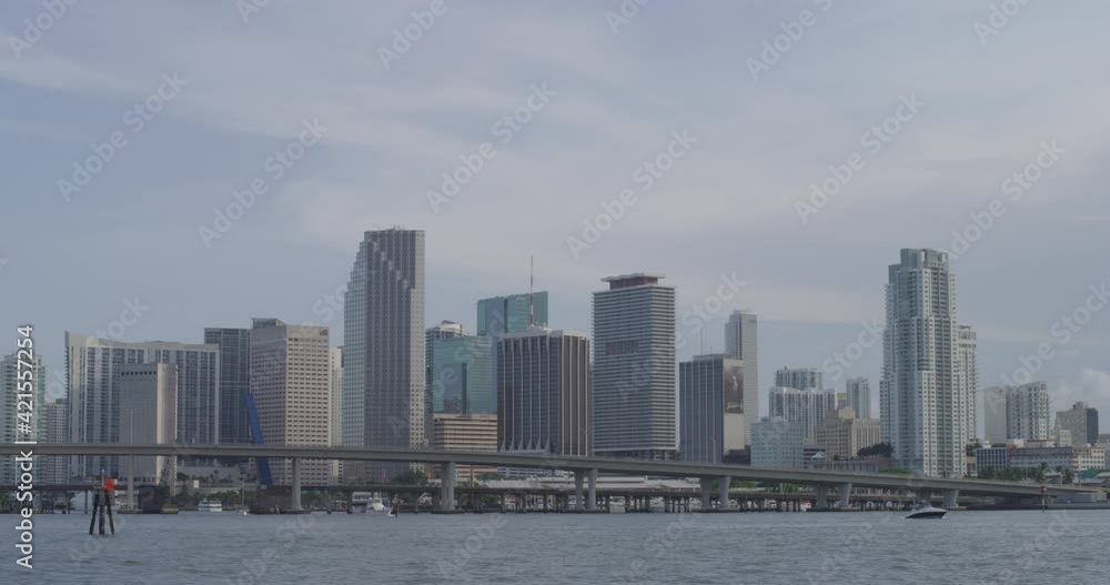 Miami skyline in an overcast day and waterfront Miami skyline in an overcast day and waterfront