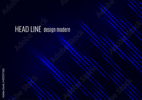 Glowing neon lines moving fast on a dark background. Blue stripes and glittering ray traces on a dark background. Futuristic design. Vector