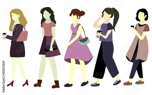 flat vector illustration of fashion women walking on the street