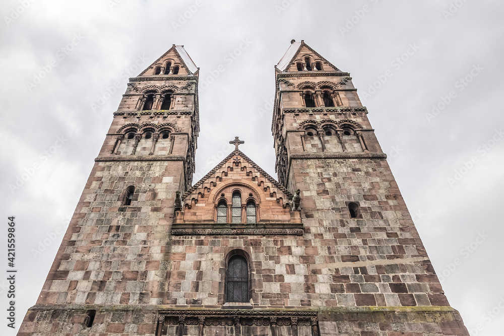 Church of Saint Faith of Selestat (Eglise Sainte-Foy de Selestat) - major Romanesque architecture landmark in Selestat. Church dates back to XII century. Selestat, Alsace, France.