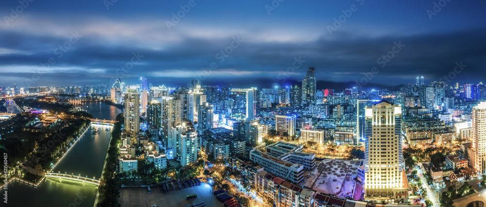 Fototapeta premium Aerial photography of the modern city landscape night view of Xiamen, China