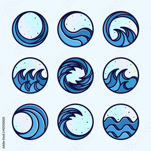 Exclusive Set of Ocean Wave Logo Design. Premium Collection of Logo, Symbol or Wave Icon. Creative and Minimalist Ocean Wave Logo Template. Modern Line Art Ocean, Water, Wave or Tide Logo Inspiration
