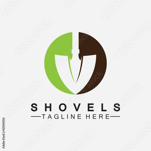 Shovel logo vector icon symbol illustration design.Shovel icon isolated on white background. Gardening tool. Tool for horticulture ,agriculture ,farming. Vector Illustration