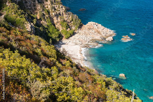 Fototapeta Naklejka Na Ścianę i Meble -  The coastline near Santa Maria Navarrese and the small bay called Cala Fenile (Sardinia, Italy)