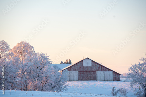 red barn in winter