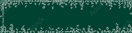Falling handdrawn chalk numbers. Math study concept with flying digits. Unique back to school mathematics banner on blackboard background. Falling numbers vector illustration.