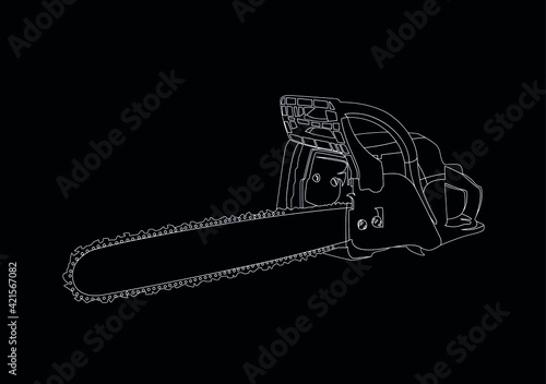 chainsaw white on black background