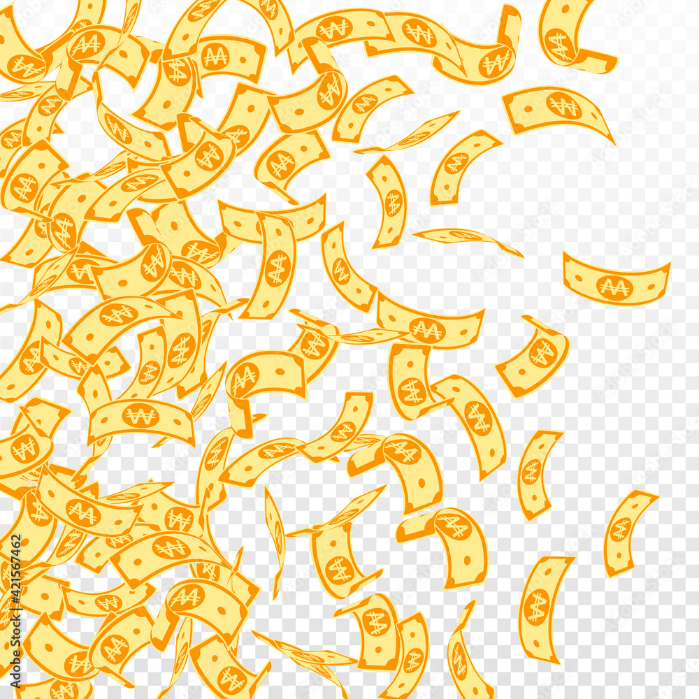 Korean won notes falling. Floating WON bills on tr Korean won notes falling. Floating WON bills on tr