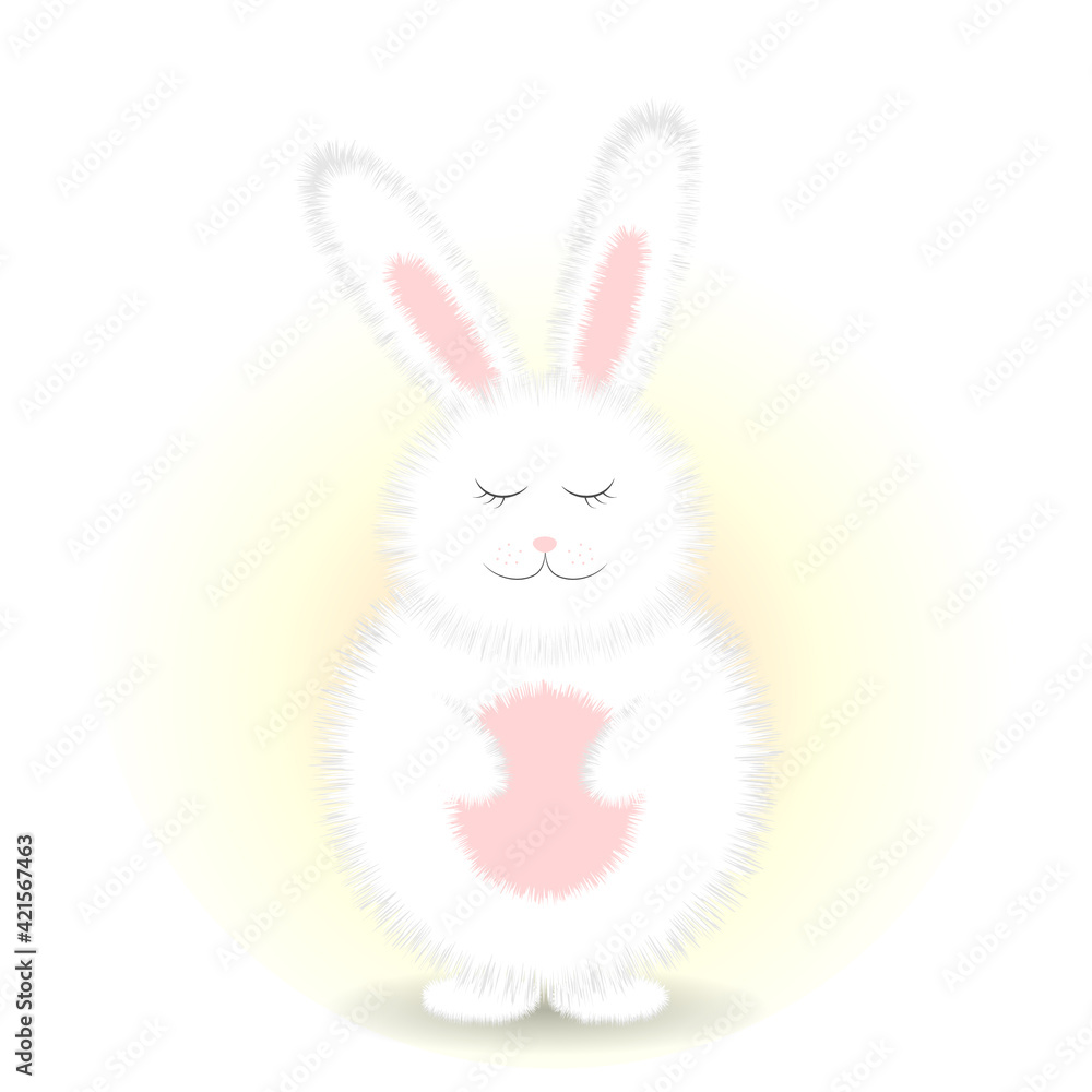 Obraz premium Vector fluffy rabbit. White Easter bunny. Easter character.