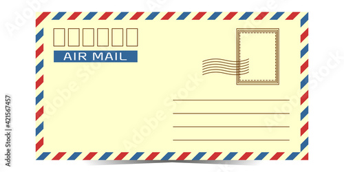 Vector closed mail envelope on isolated white background. Classic retro envelope for sending via air mail. Vector graphics.