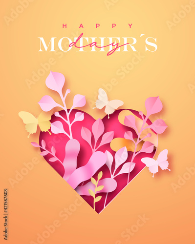 Happy Mother's Day pink paper cut heart card