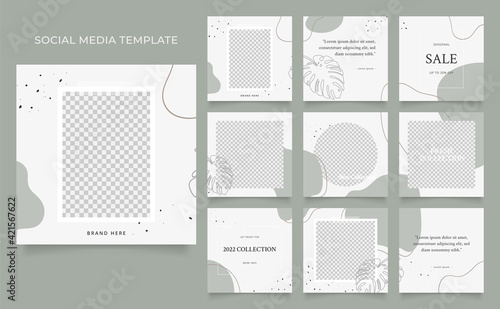 social media template banner blog fashion sale promotion. fully editable instagram and facebook square post frame puzzle organic sale poster. green white brown vector background