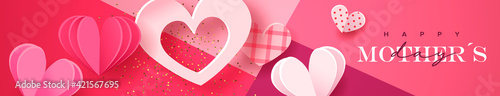 Happy Mother's Day pink heart paper cut banner