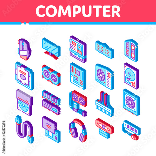 Computer Technology Isometric Icons Set Vector Illustration