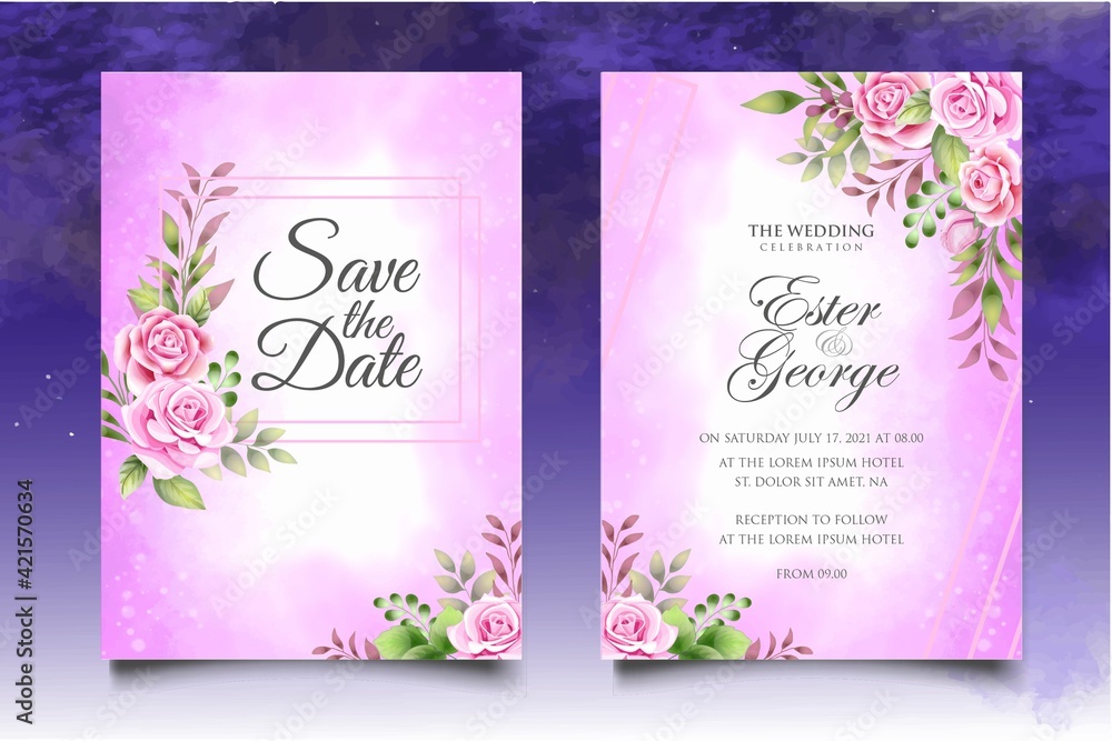 Obraz premium Watercolor splash floral wedding invitation template