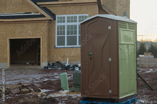 WC used in construction industry portable toilet cabin system. © ungvar
