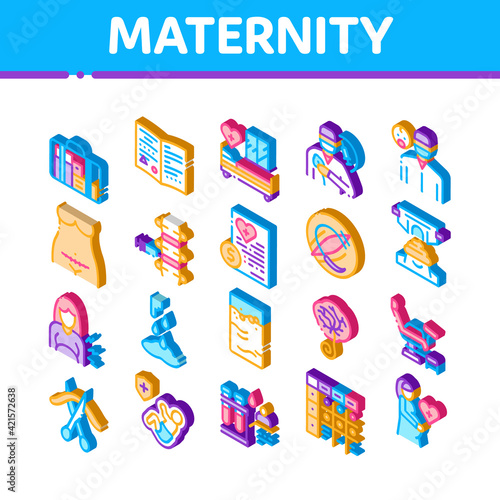 Maternity Hospital Isometric Icons Set Vector Illustration