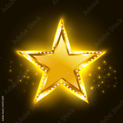 Glowing golden star with diamonds isolated on black background. Vip and luxury design element for cards, banners, casino, poker, holidays. Vector illustration