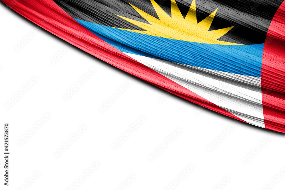 White background with Antigua and Barbuda flag drape White background with Antigua and Barbuda flag drape