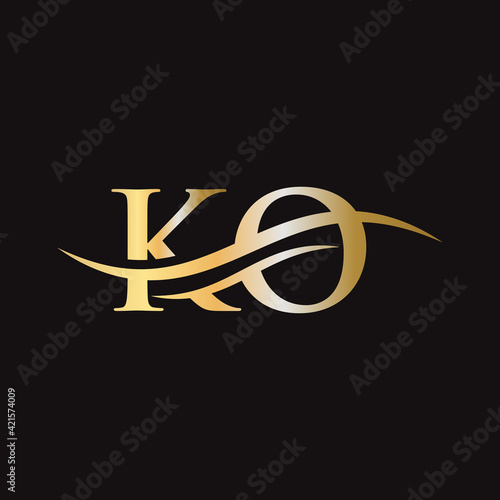 Initial KO letter linked logo vector template. Swoosh letter KO logo design. KO Logo design vector